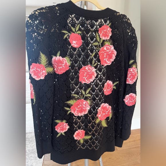 Alice + Olivia Black and Floral Appliqué Grandpa Cardigan - Size Small - Picture 5 of 8